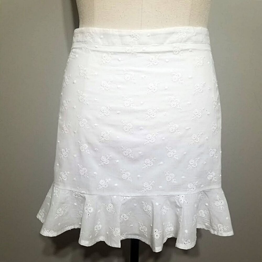 Nwt Gianni Bini GB Skirt XL Womens Modest White Embroidered Eyelet Ruffle Hem